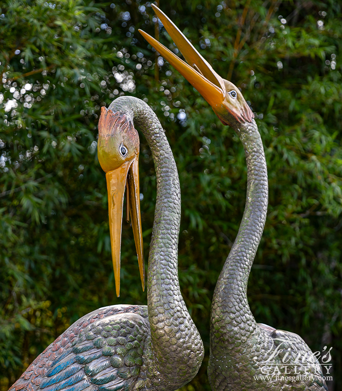 Bronze Fountains  - 8 Foot Tall Colorful Tropical Bird Bronze Statue Pair - BF-381
